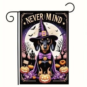 Halloween Dachshund Garden Flag Double Sided Witch Dog Fall‎ Decor 12x18